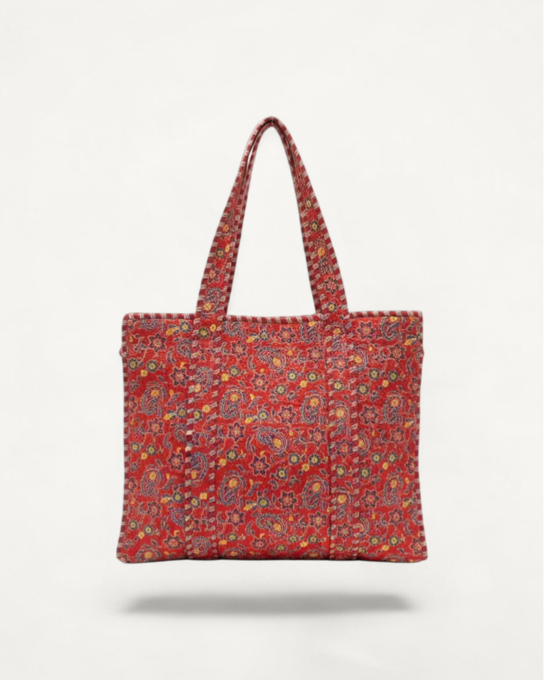 Quilted Cotton Zipper Tote, Red Paisley