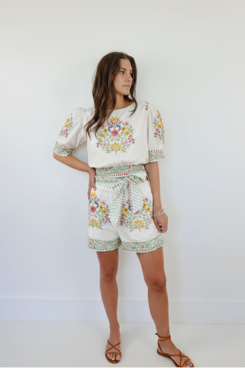 Liana Puff Sleeve Top in Dune Garden