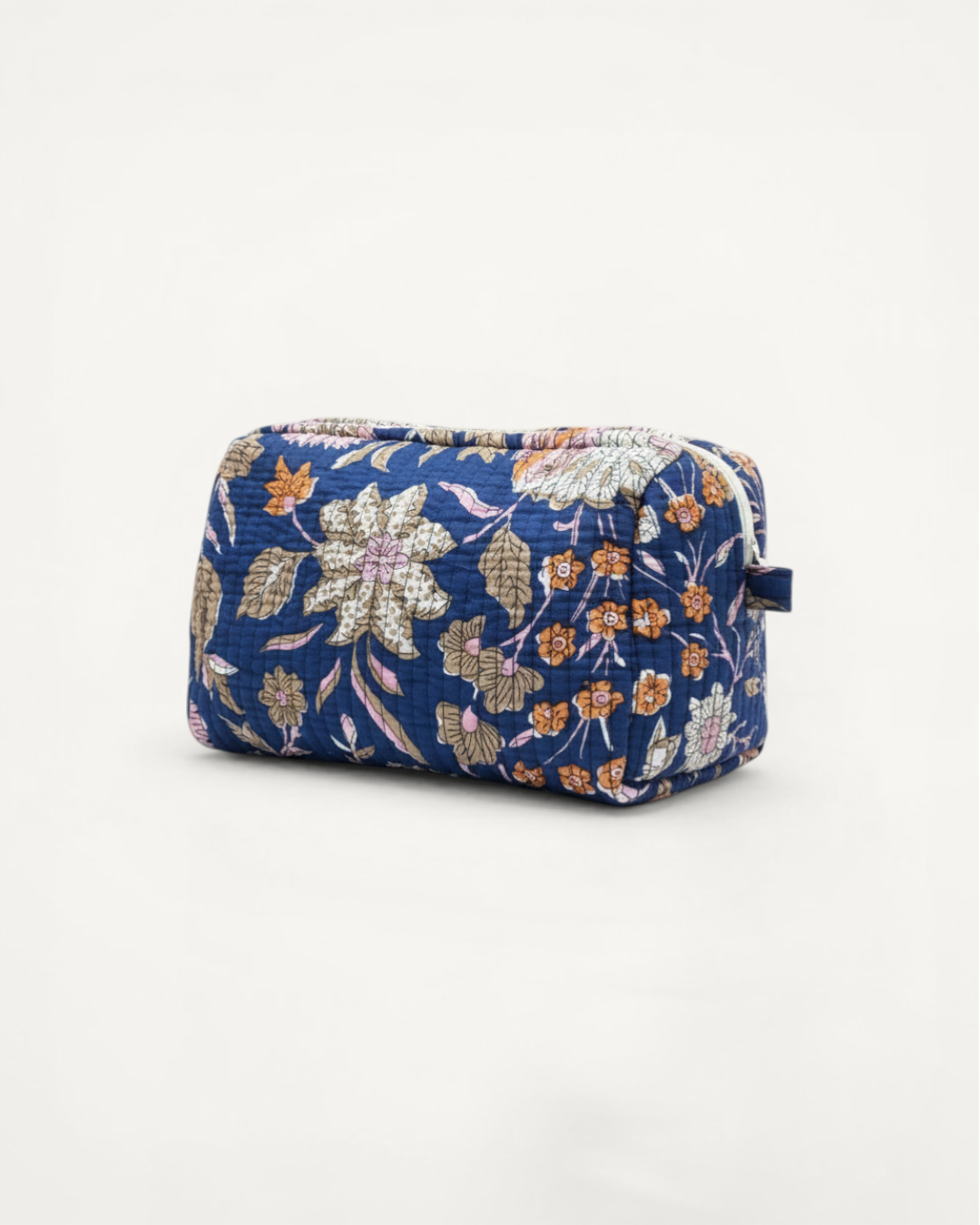 Grace Print Quilted Cosmetic Bag, Navy (Medium)
