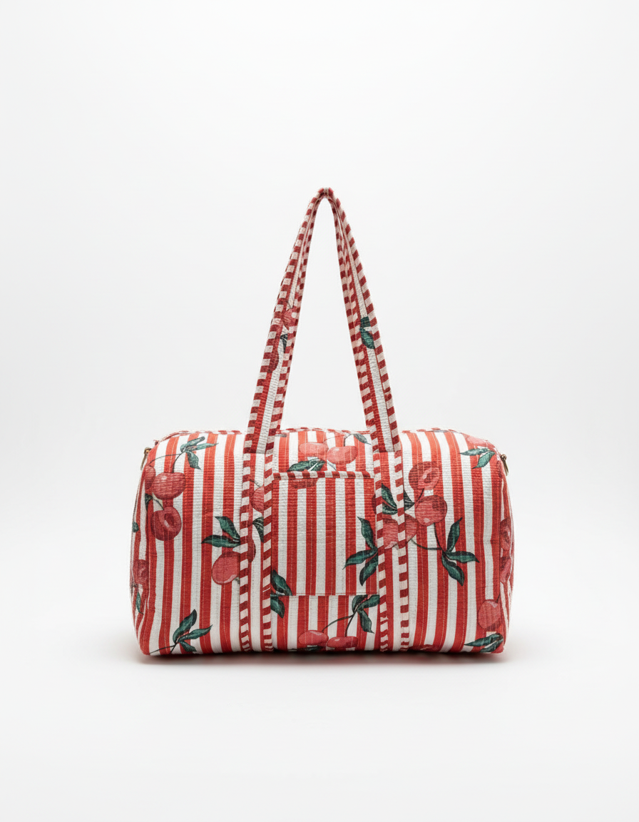 Quilted Overnight Duffle Bag, Cherry Red Stripe