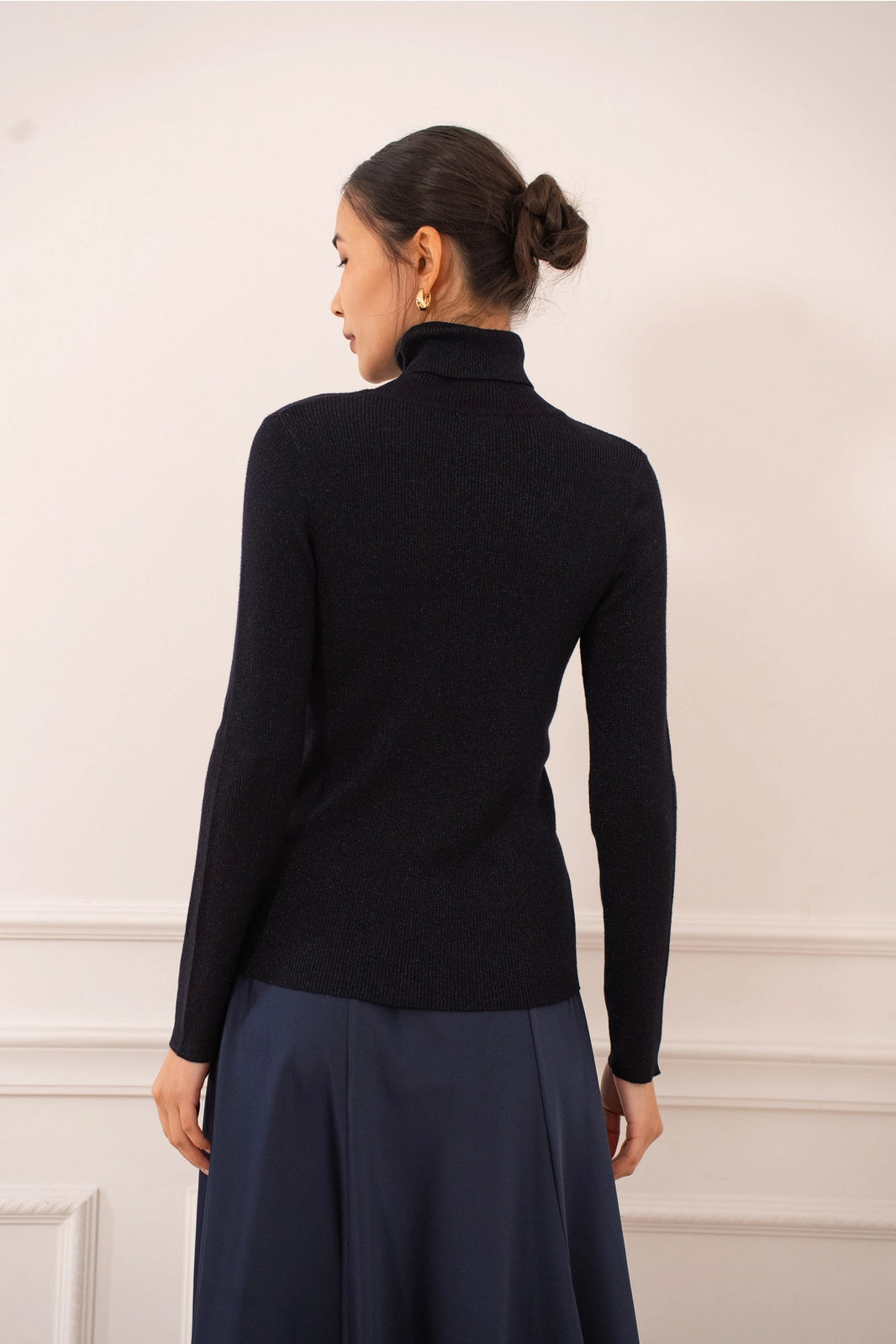 Ribbed Turtleneck Lurex Sweater