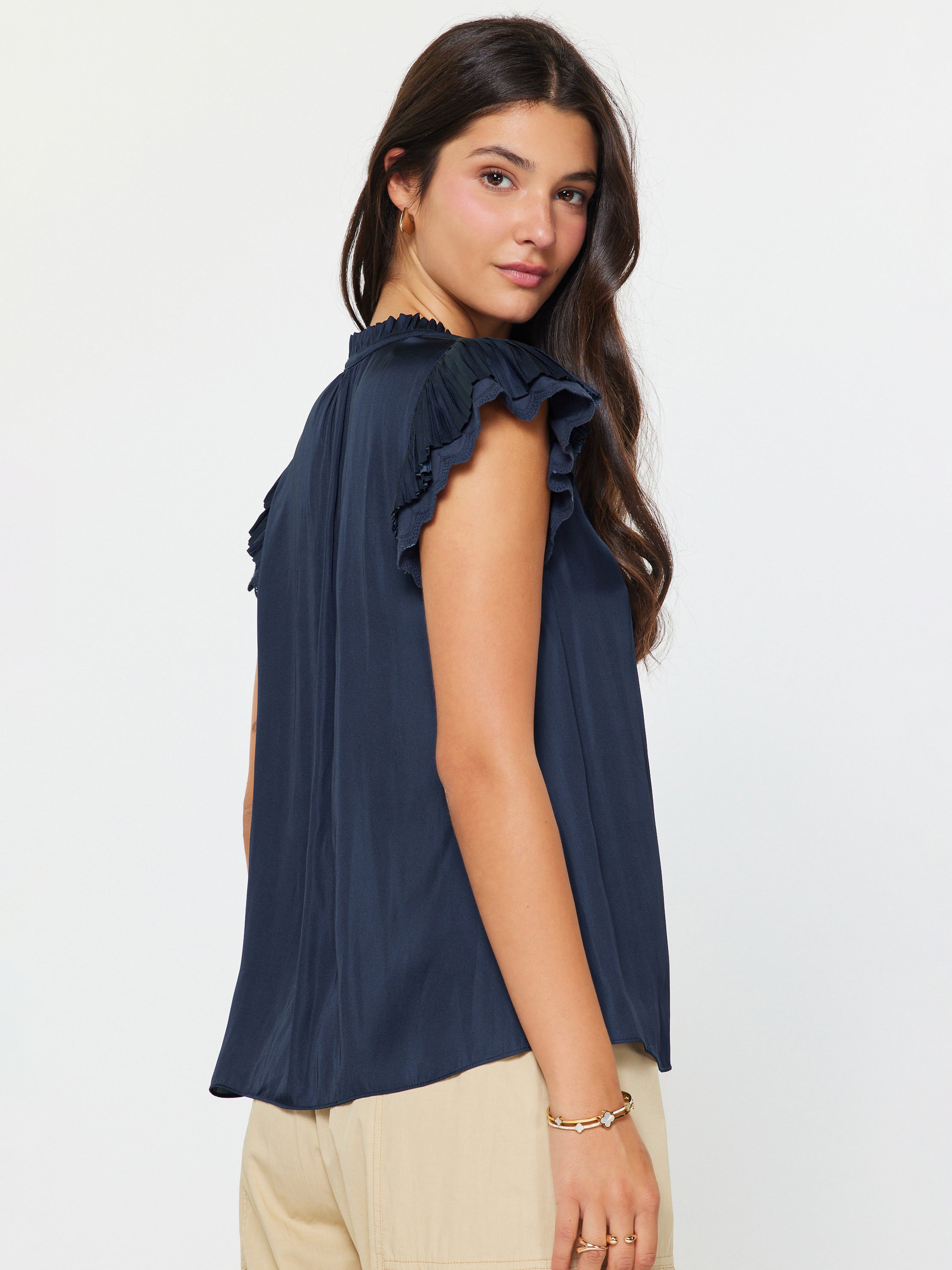 Double Flutter Short Sleeve Blouse