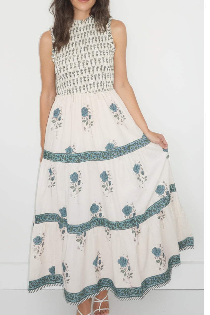 Evelina Dress in Mystic Blue Rose