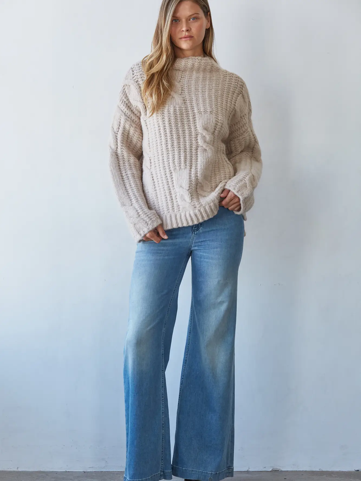 Knitted Mock Neck Pullover Sweater