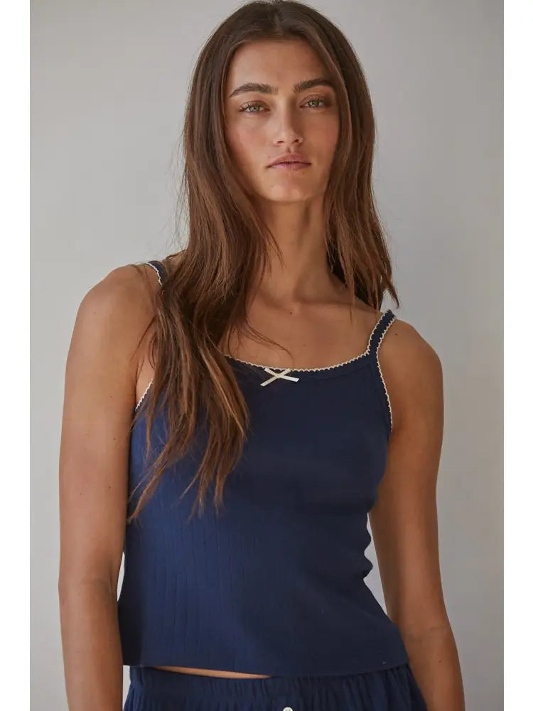 Pointelle Ribbed Cami - Navy