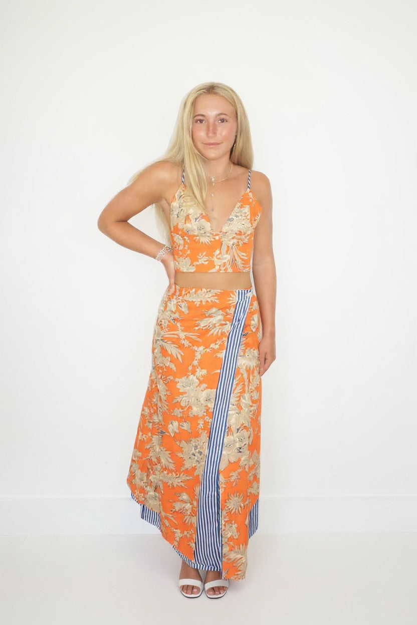 Kitsu Wrap Skirt in Tangerine Mirage