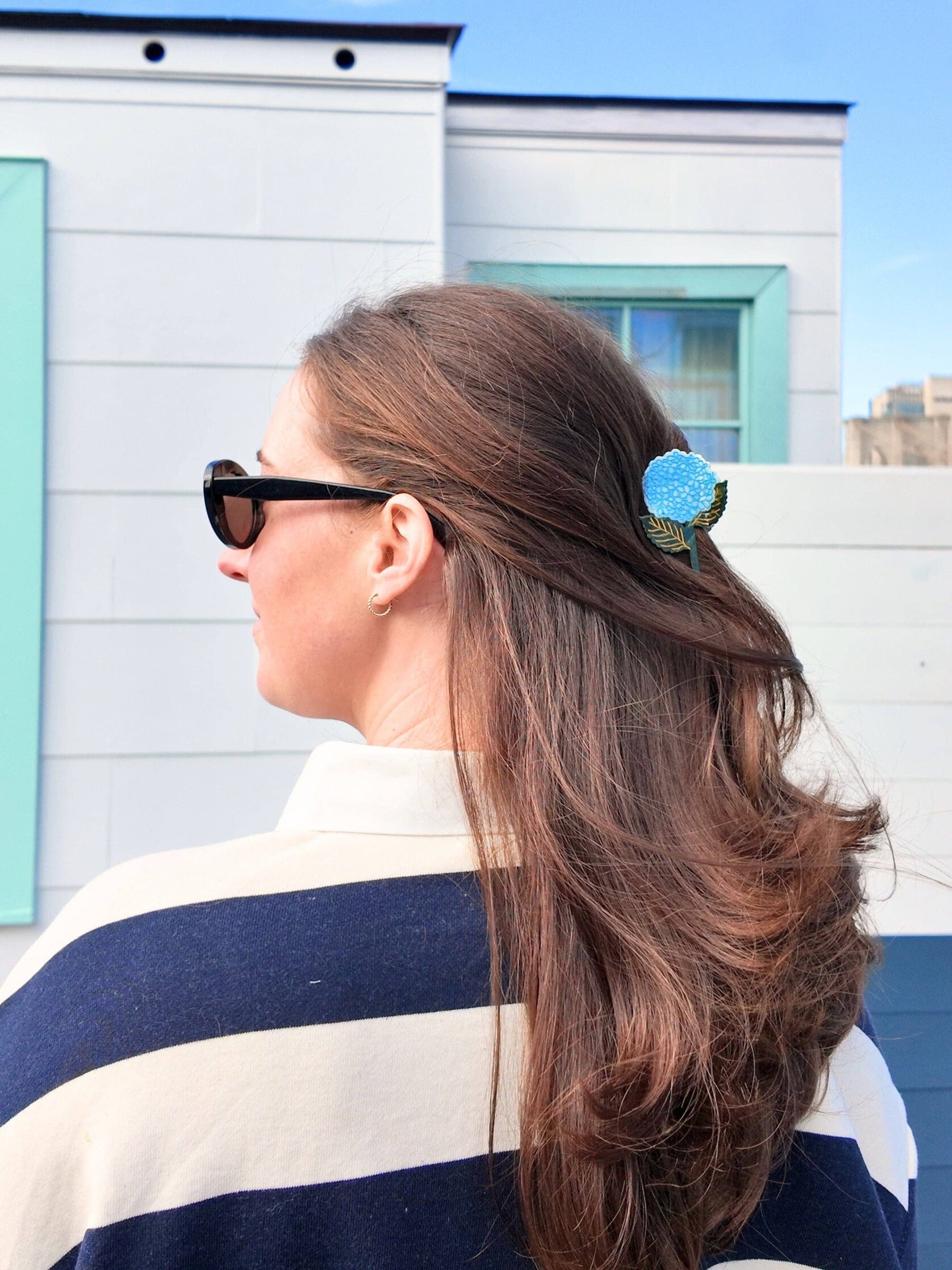 Hand Painted Hydrangea Claw Hair Clip - Baby Blue