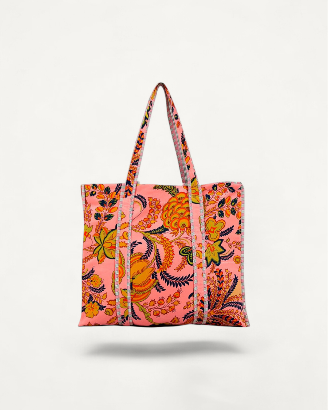 XL Velvet Tote in Golden Flower, Light Pink