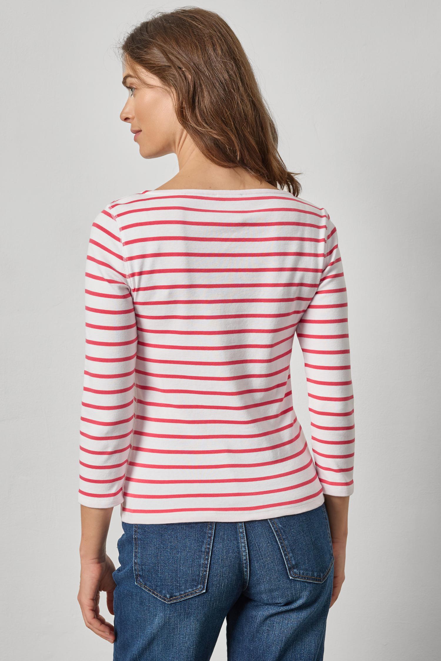 Rib Stripe Boatneck 3/4 Sleeve Shirt