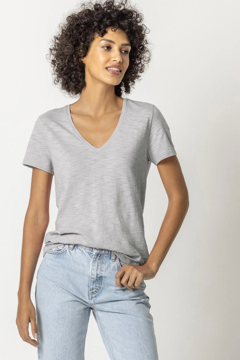 Lilla P V-Neck Short Sleeve Back Seam T-Shirt –