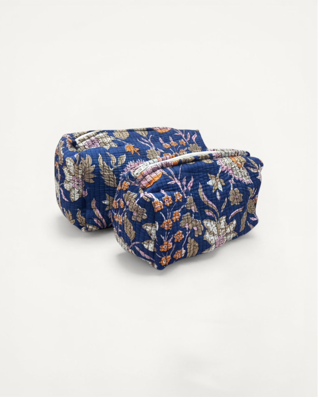 Grace Print Quilted Cosmetic Bag, Navy (Large)
