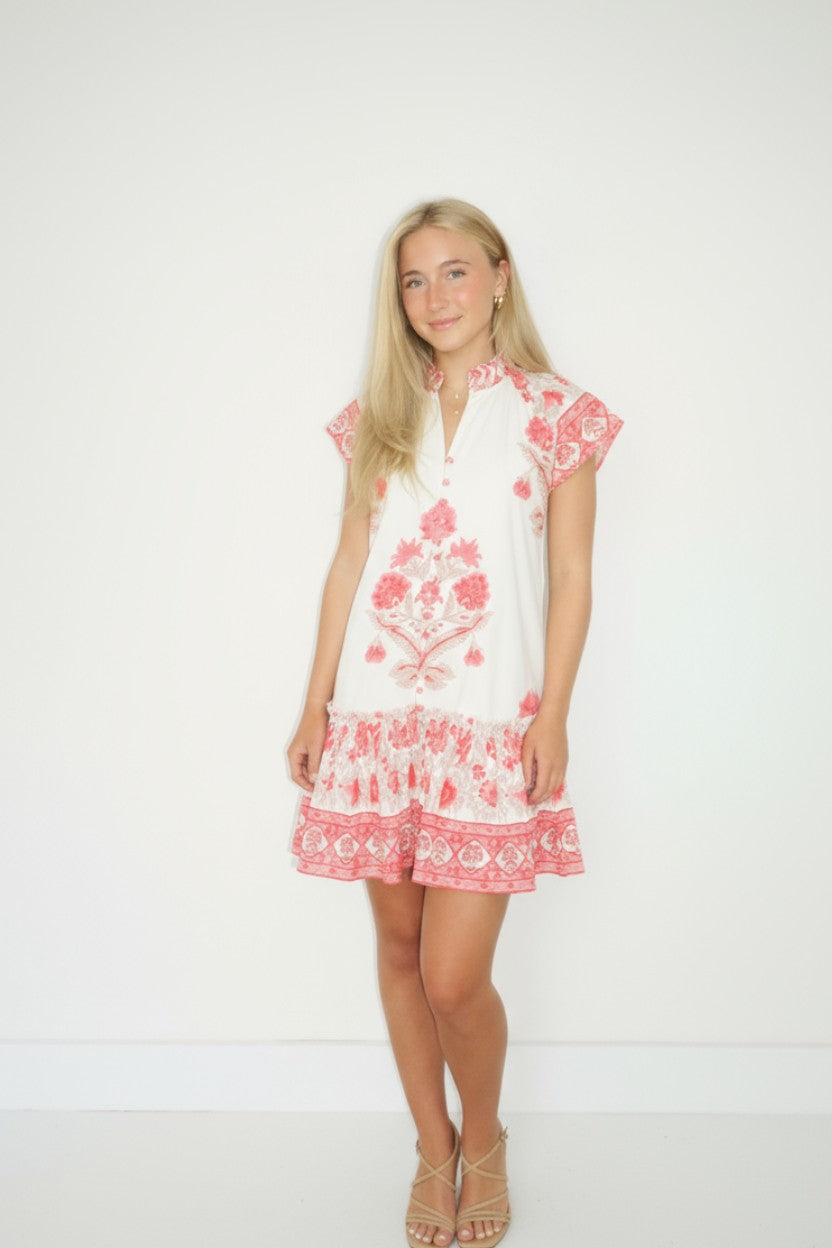 Marina Mini Dress in Peacock Pink