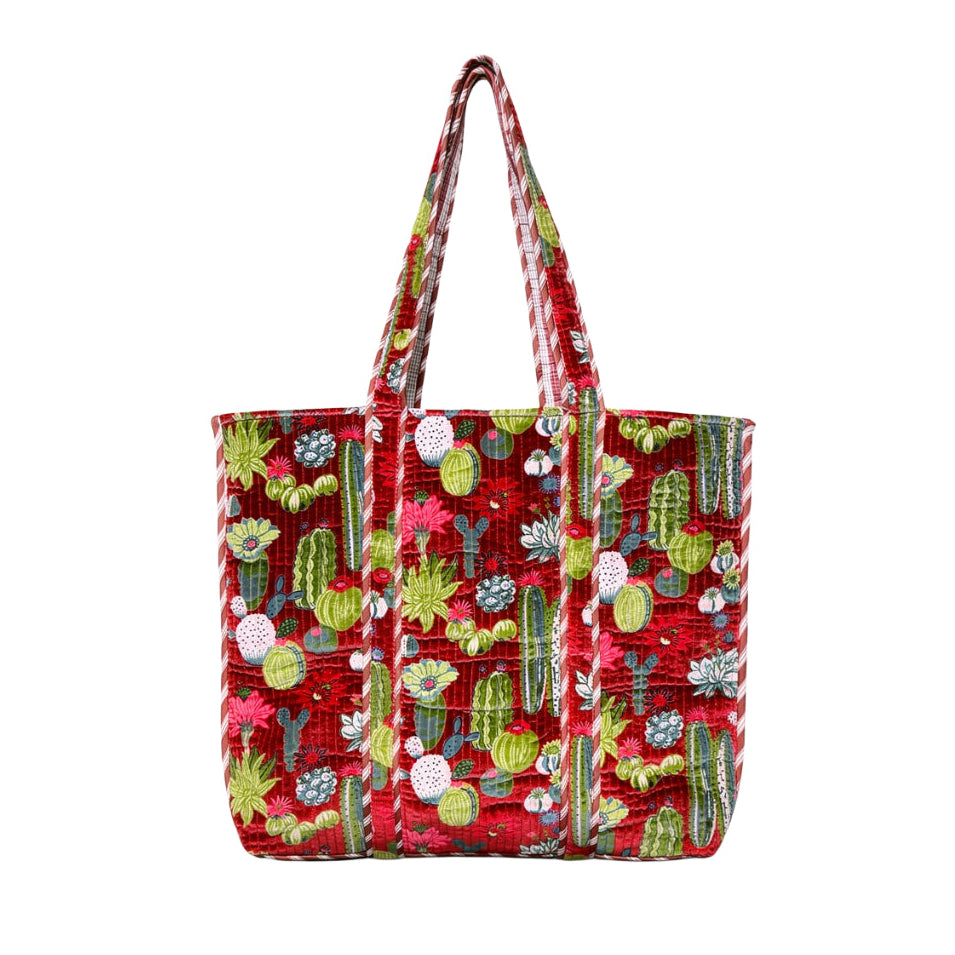 XL Velvet Tote in Cacti , Burgundy