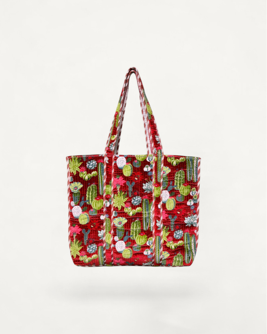 XL Velvet Tote in Cacti , Burgundy