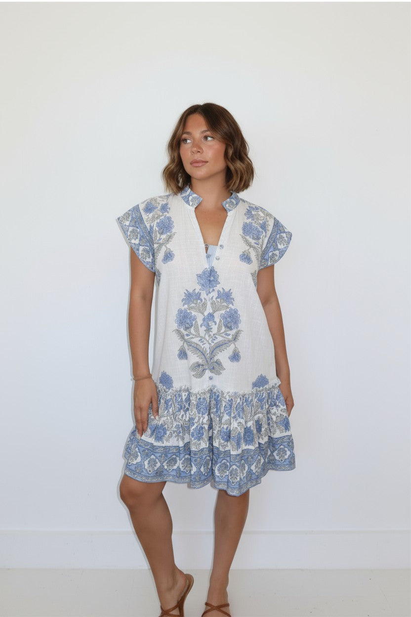 Marina Mini Dress in Peacock Blue