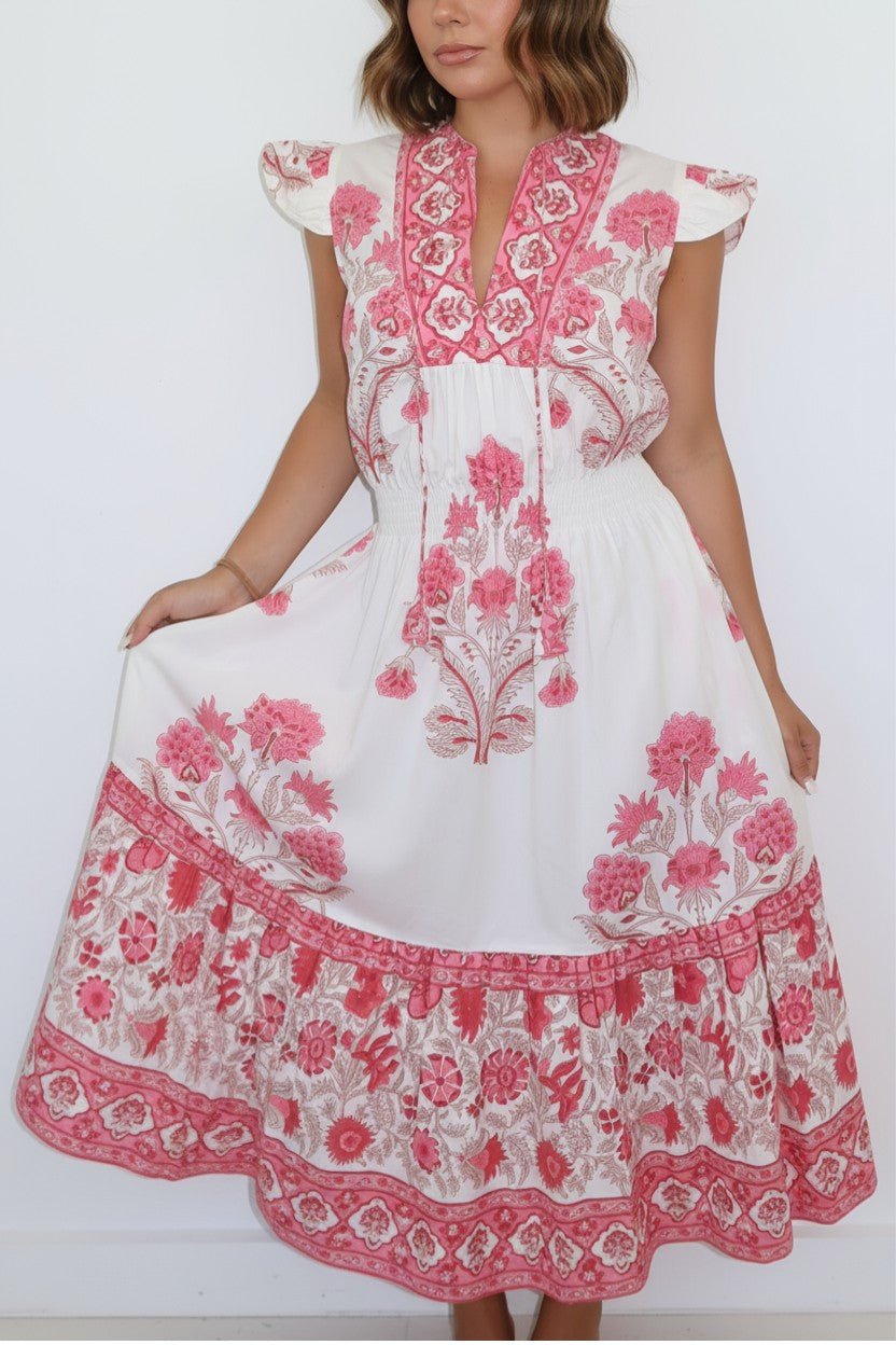 Capri Midi Dress in Peacock Pink