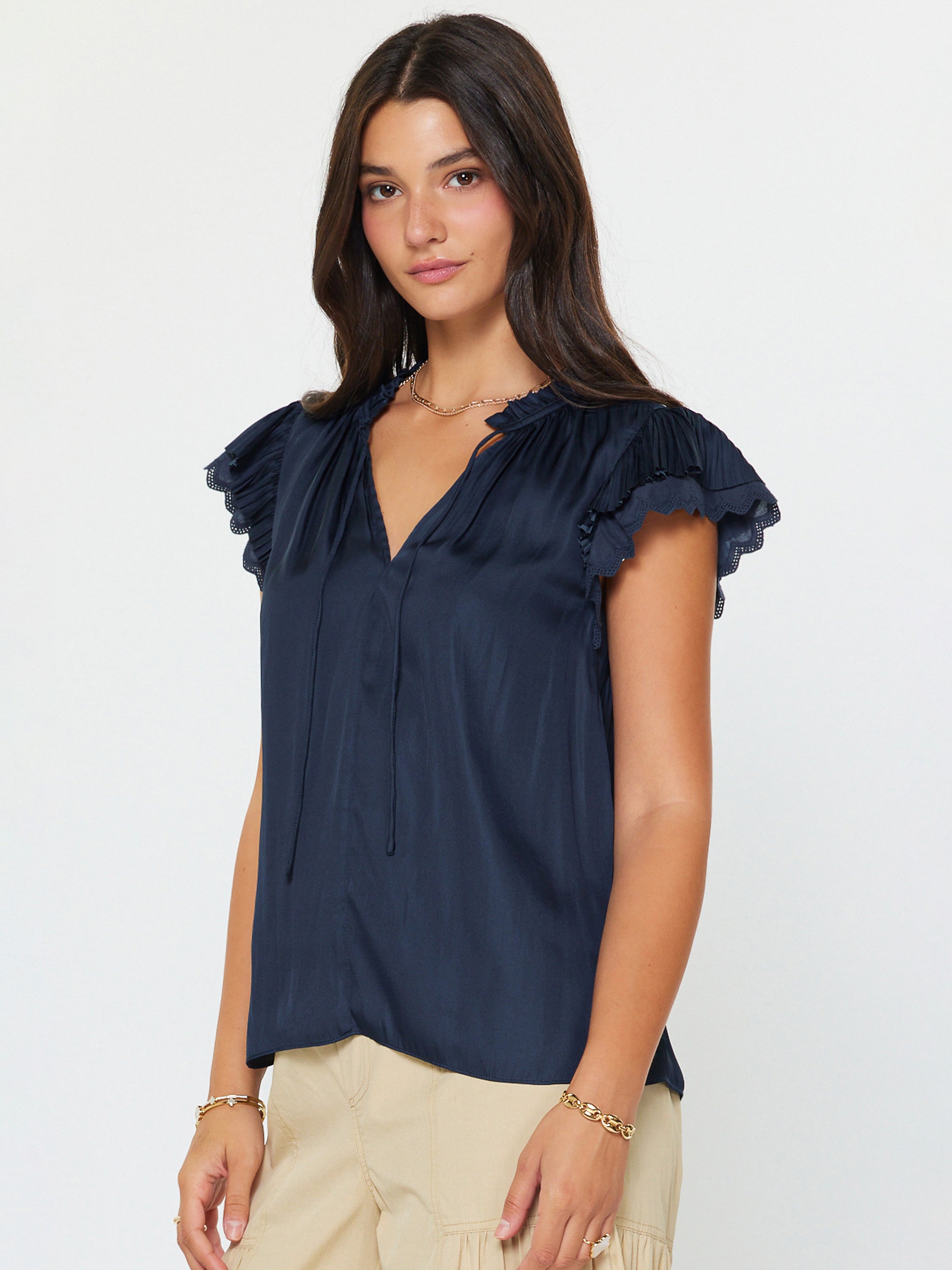Double Flutter Short Sleeve Blouse