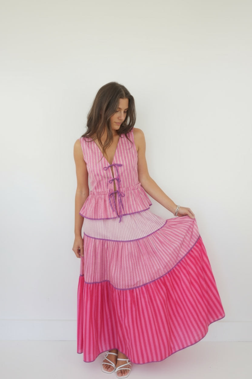 Drue Skirt in Pink Summer Stripe
