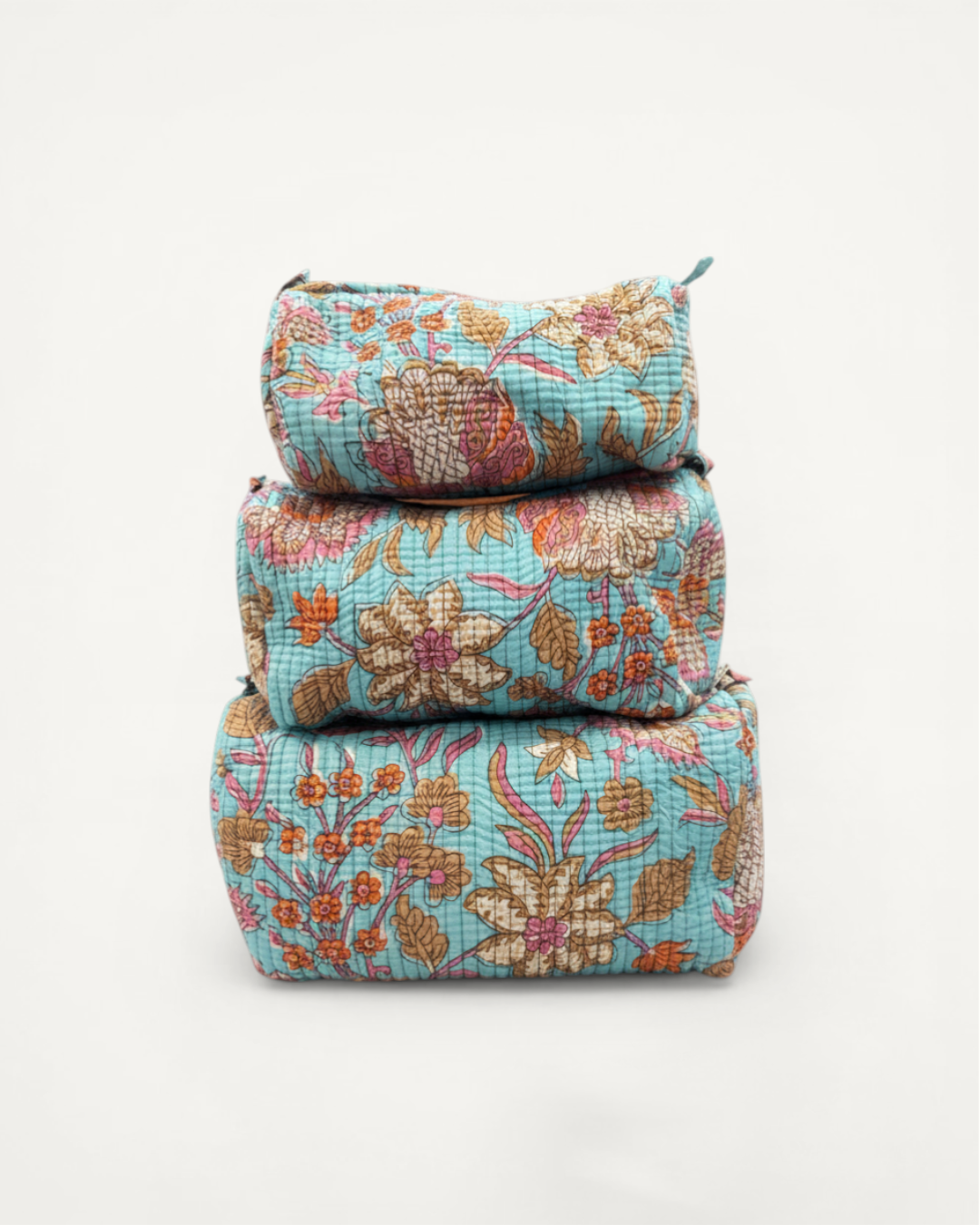 Grace Print Quilted Cosmetic Bag, Turquoise (Medium)