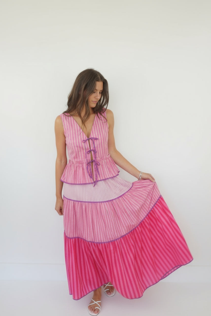 Emilia Tie Top in Pink Summer Stripe