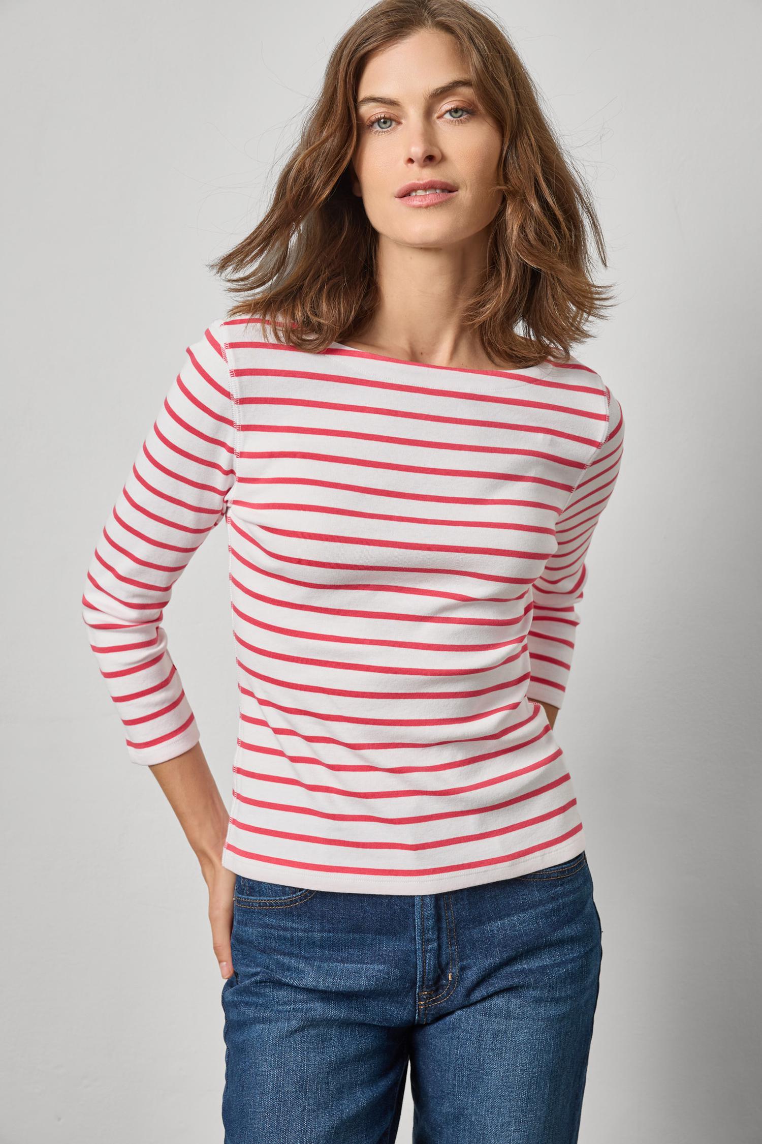 Rib Stripe Boatneck 3/4 Sleeve Shirt