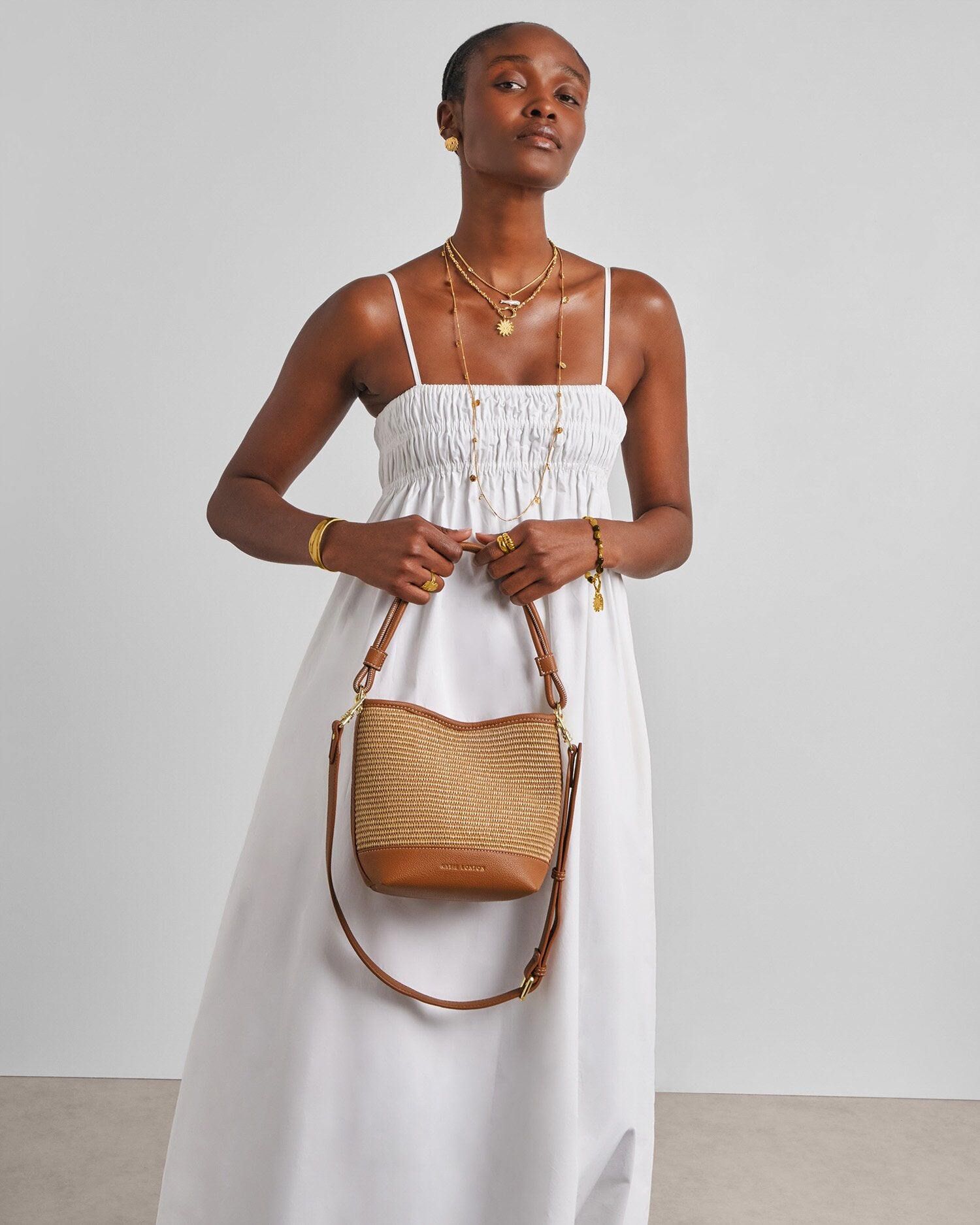 Sorrento Bucket Bag Raffia - Cognac