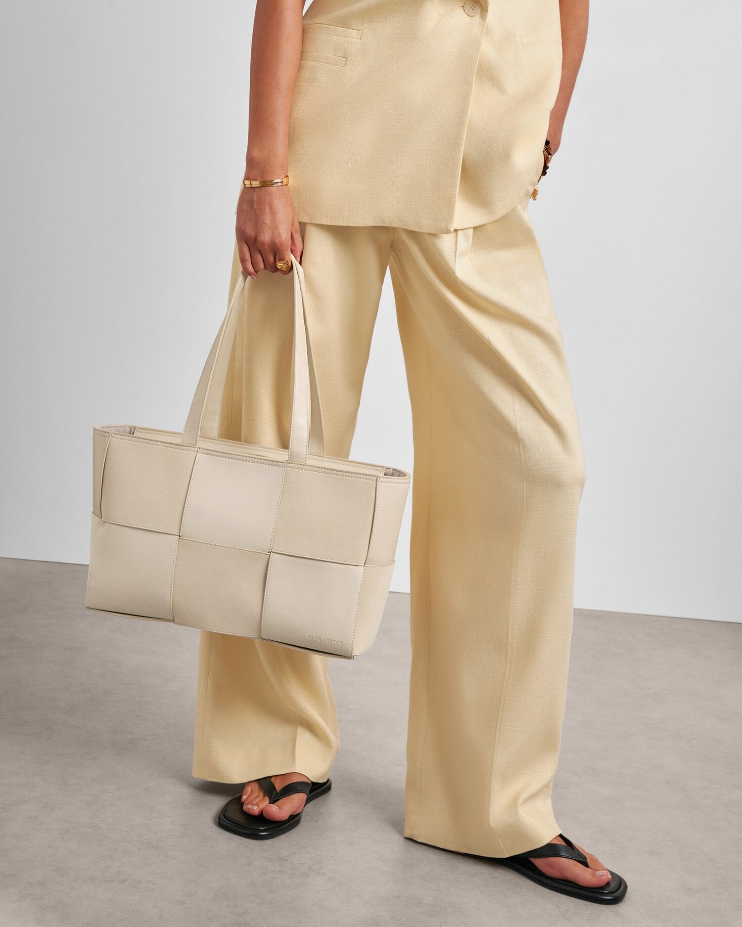 Taya Woven Suedette Tote Bag - Off White