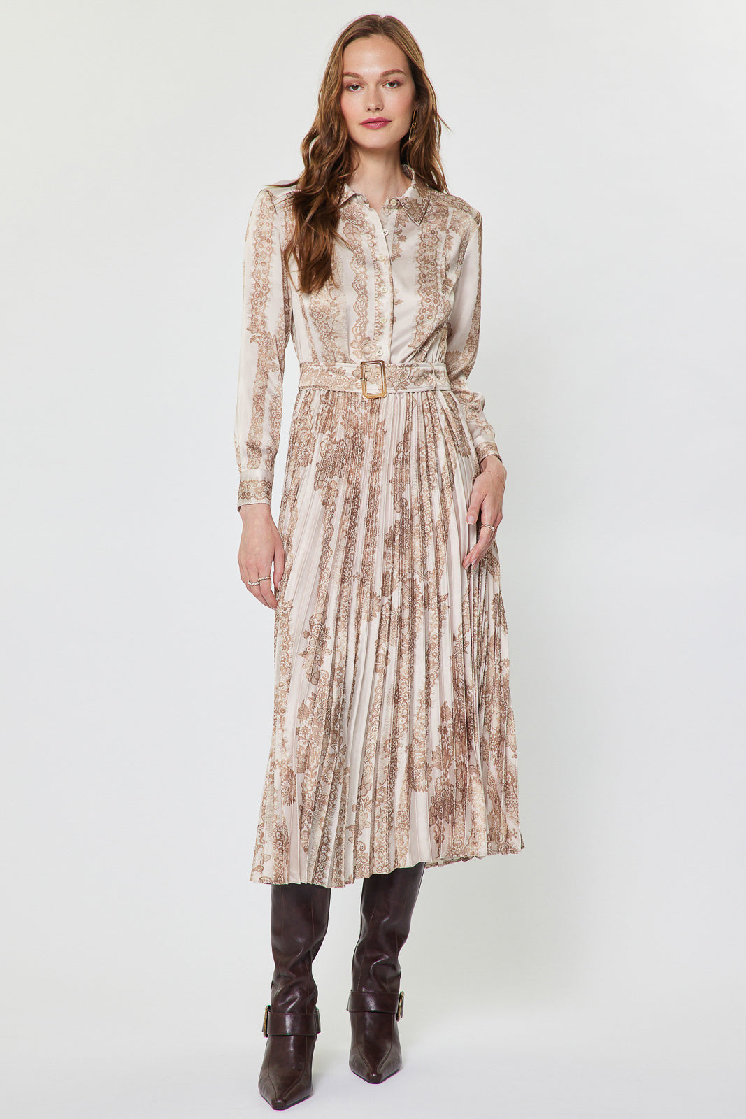 Long Sleeve Pleated Collar Dress