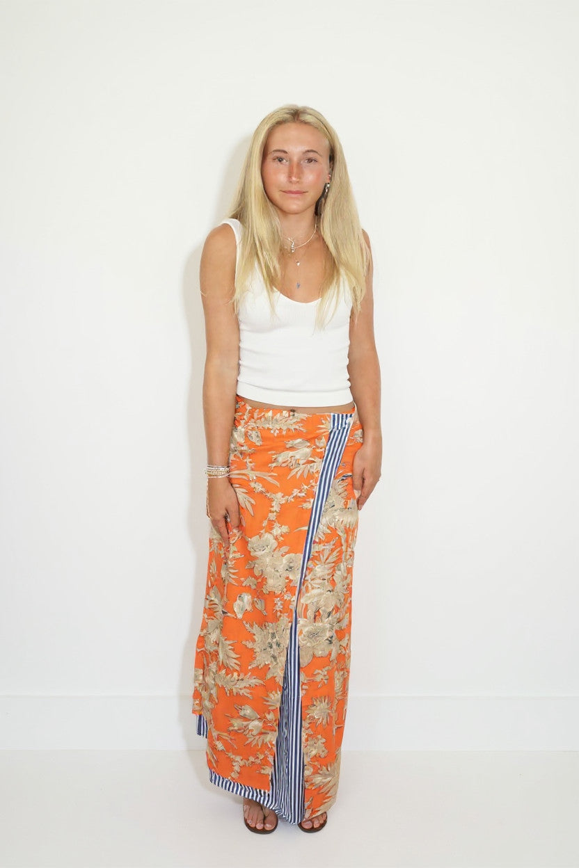 Kitsu Wrap Skirt in Tangerine Mirage