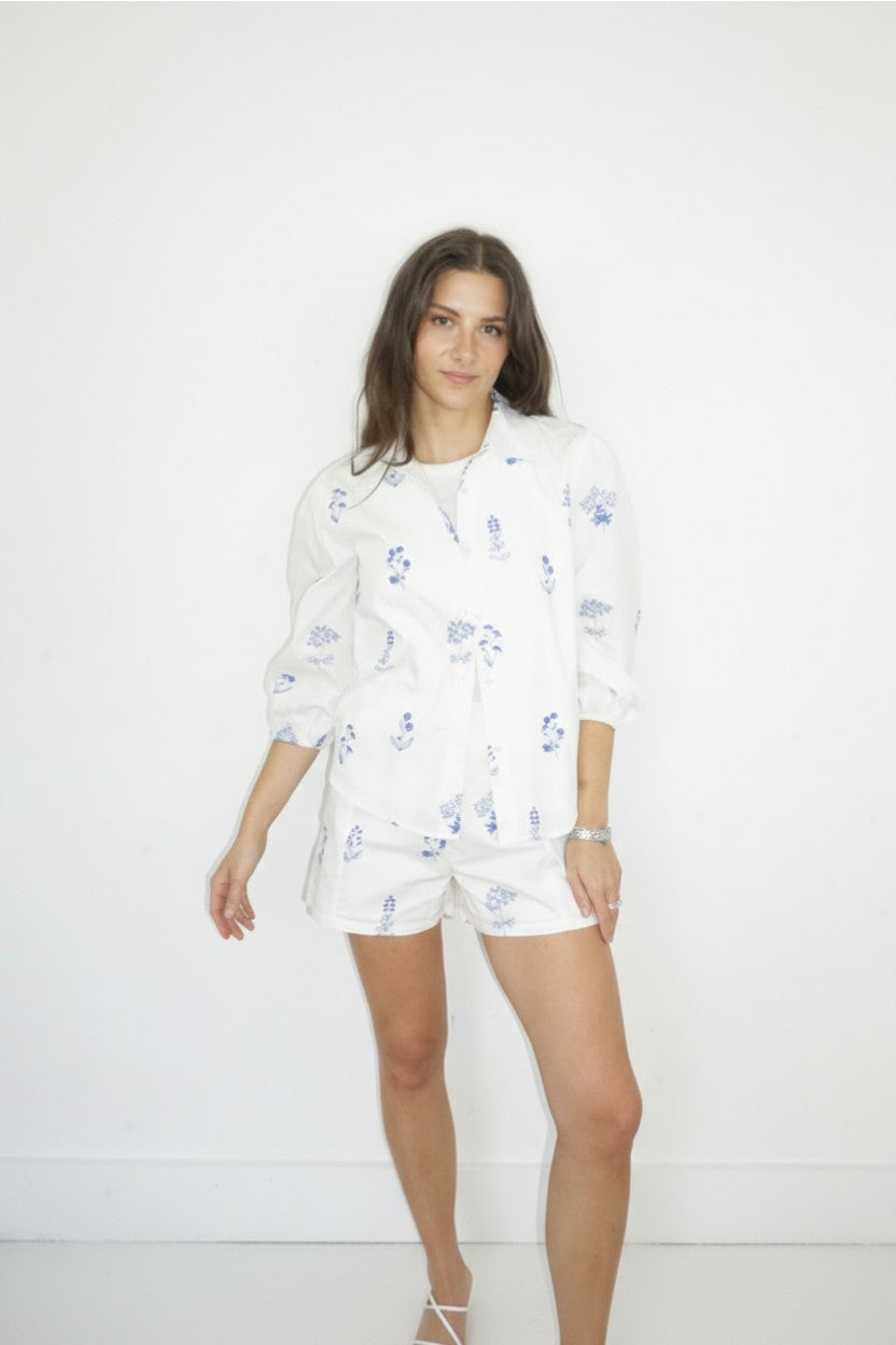 Blaine Top in Soft Blue Stitch