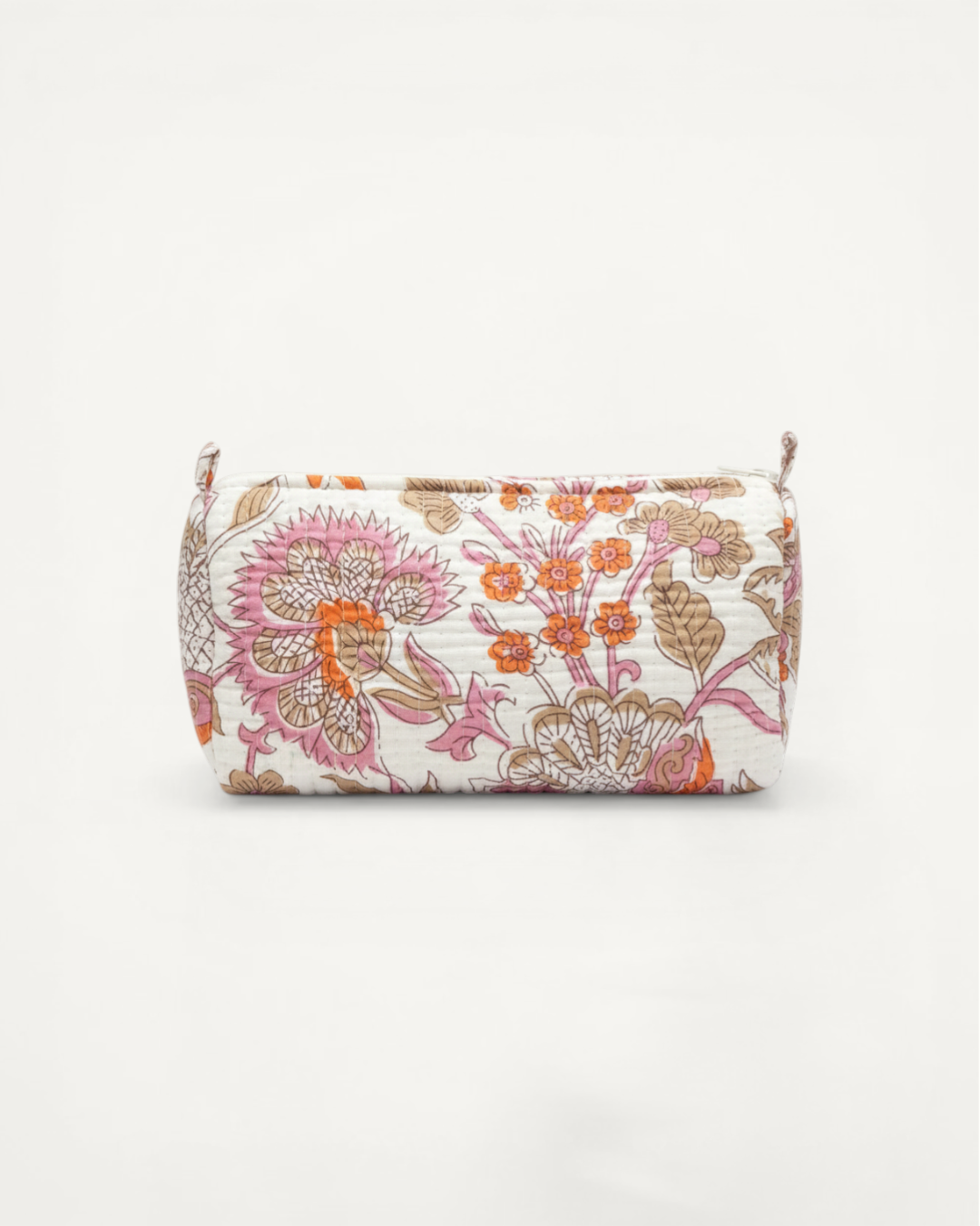 Grace Print Quilted Cosmetic Bag, White/Pink (Large)