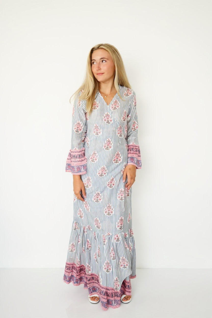 Rhode Wrap Dress in Blush Bay Stripe