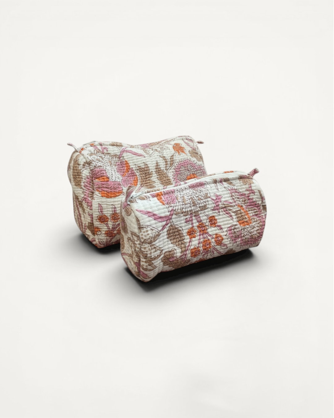 Grace Print Quilted Cosmetic Bag, White/Pink (Small)