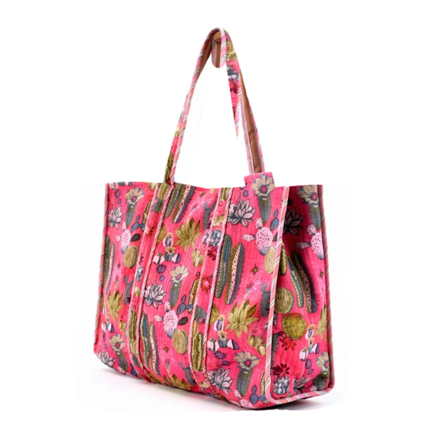 XL Velvet Tote in Cacti , Pink