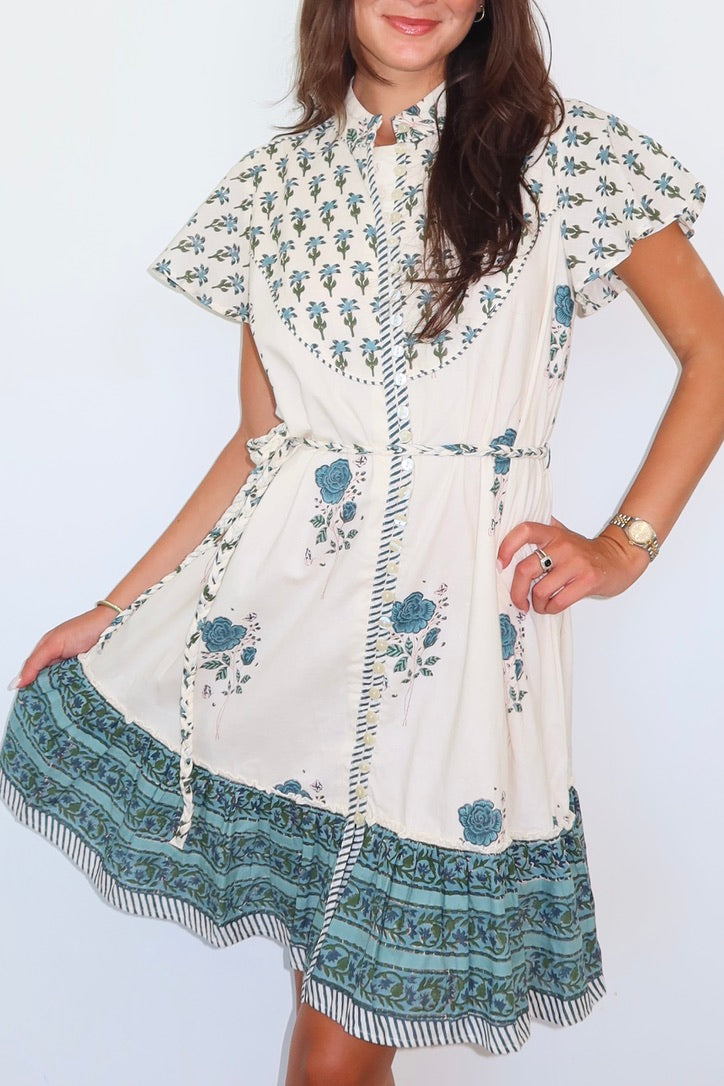 Collins Mini Dress in Mystic Blue Rose