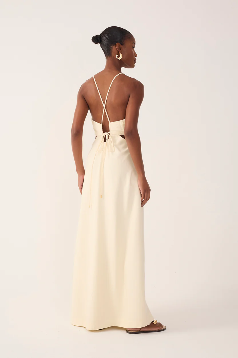Shell Ruched Cutout Linen Maxi Dress