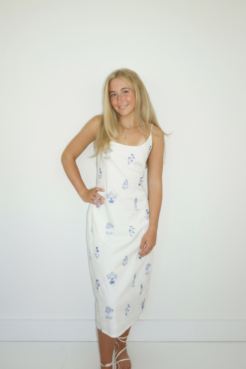 Logan Slip Dress in Soft Blue Stitch
