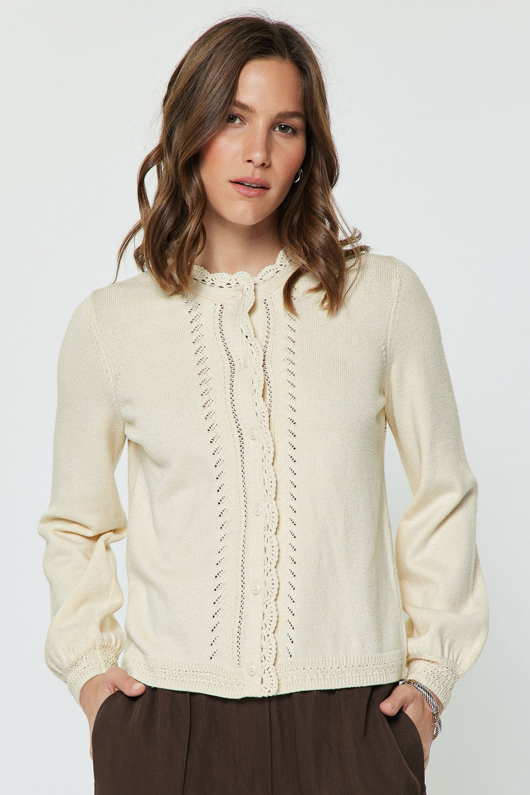 Scalloped Edge Long Sleeve Cardigan