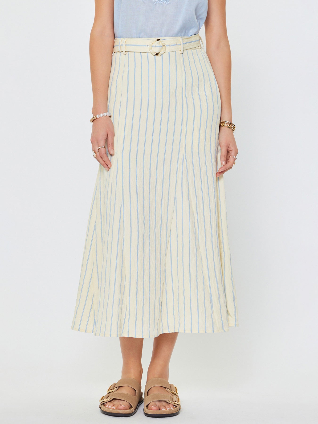 Striped Godet Midi Skirt