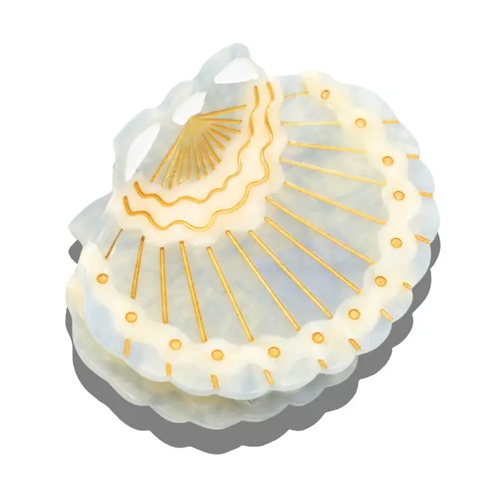 Hand Painted Scallop Seashell Claw Hair Clip - Baby Blue