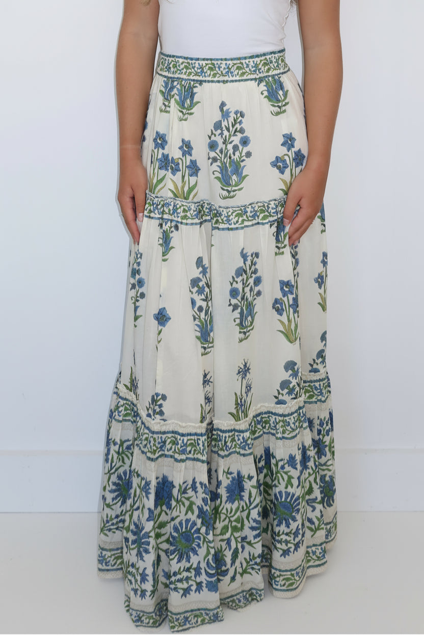 Drue Tiered Skirt in Blue Bloom