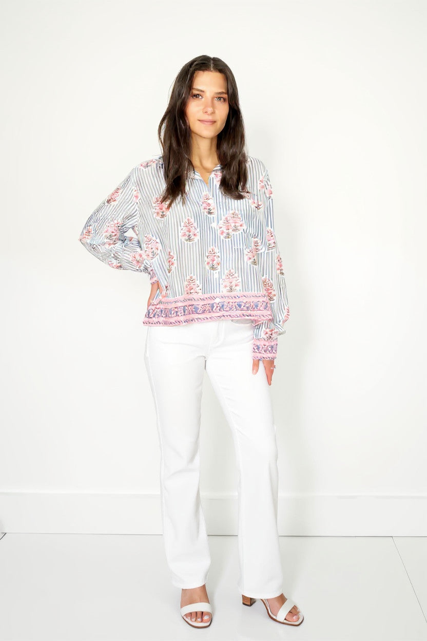 Evelyn Blouse in Blush Bay Stripe