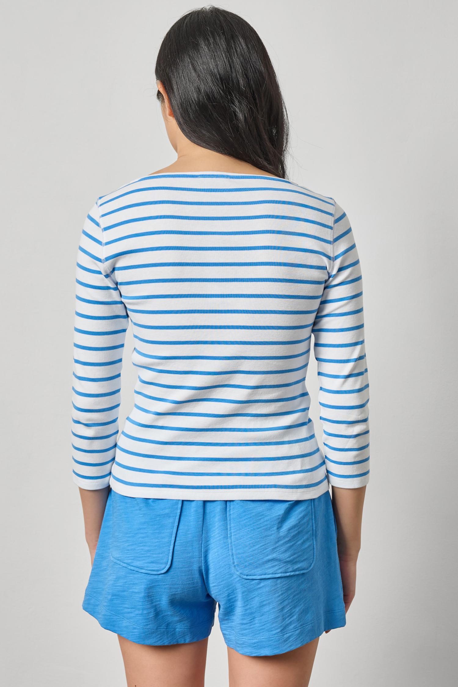 Rib Stripe Boatneck 3/4 Sleeve Shirt