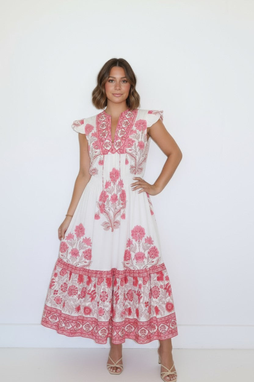 Capri Midi Dress in Peacock Pink