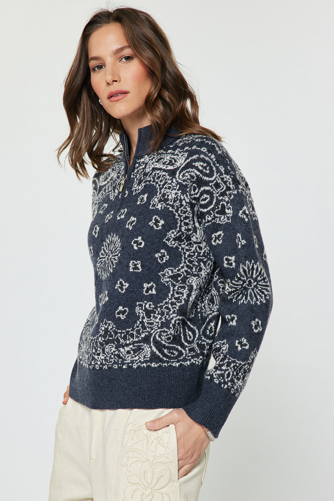 Jacquard Pattern Half Zip Sweater