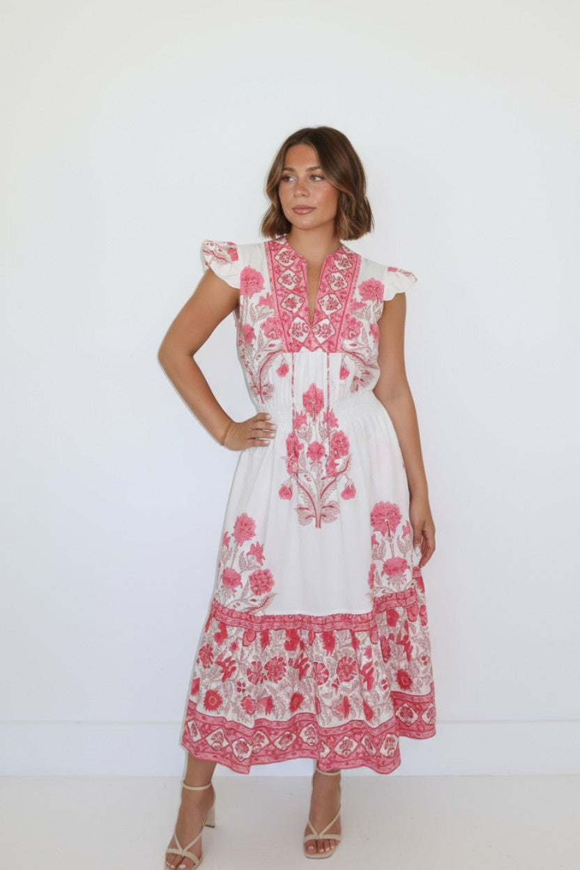 Capri Midi Dress in Peacock Pink