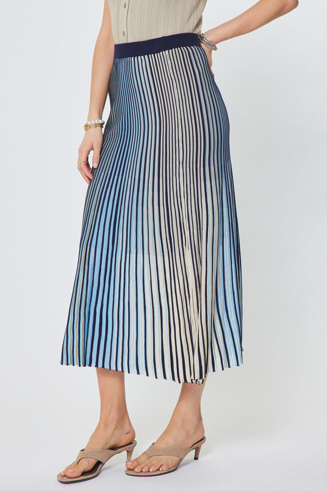 Striped High Rise Midi Skirt