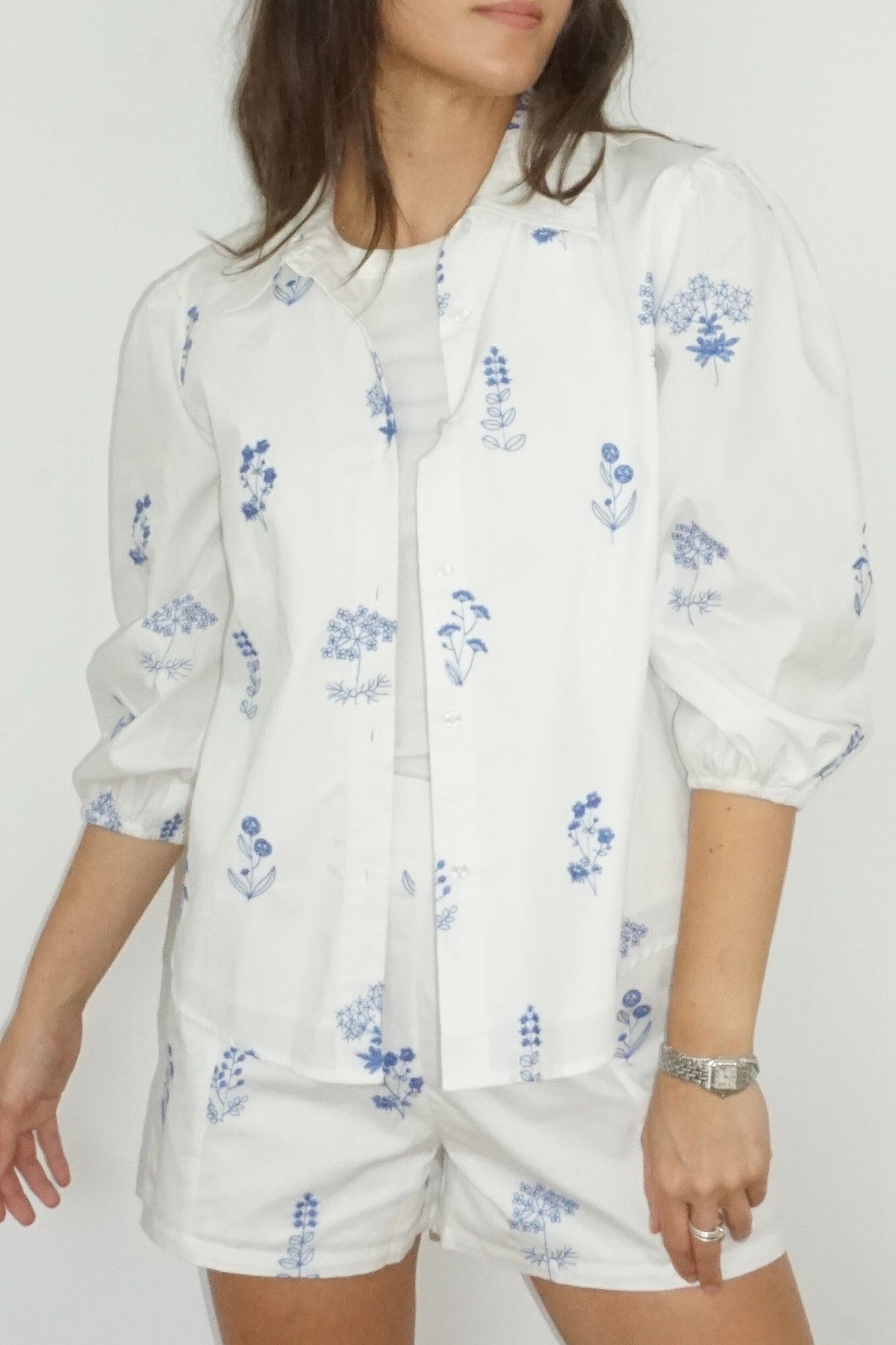 Blaine Top in Soft Blue Stitch