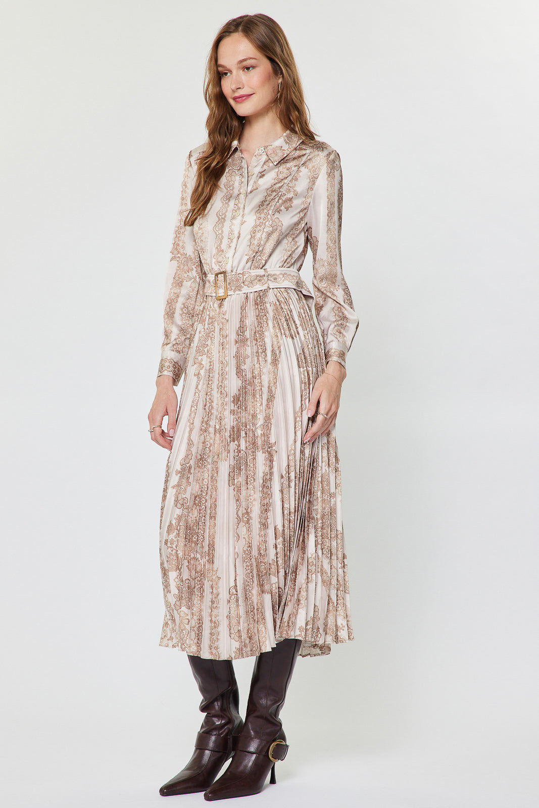 Long Sleeve Pleated Collar Dress