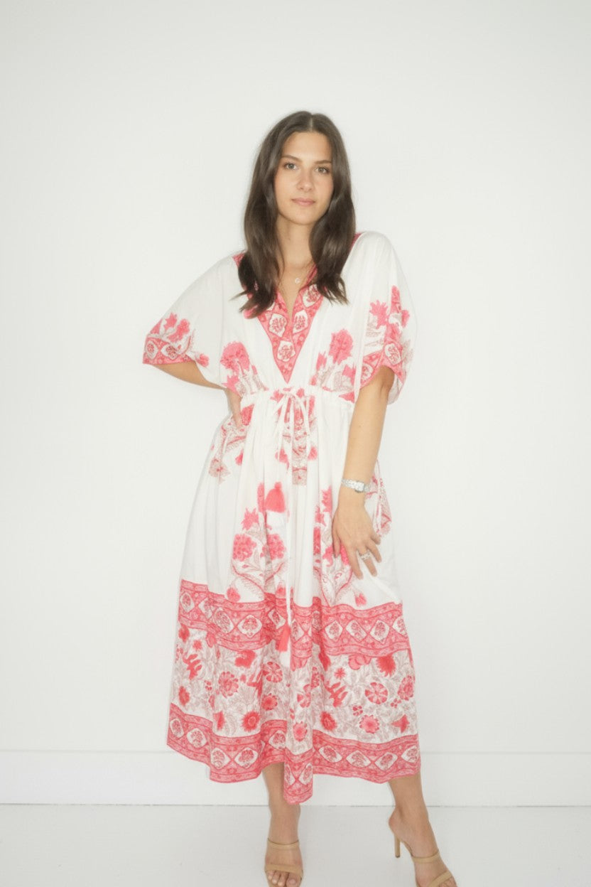 Tanya Midi Dress in Peacock Pink